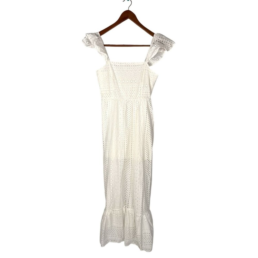 ALTAR'D STATE Women's White Eyelet Ruffle Sleeveless Maxi Dress NWT Medium